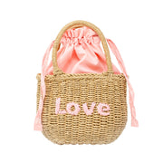 Girls Wicker Basket Message Handbag: Pink "Love"