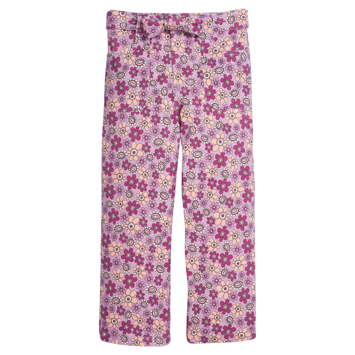 Girl/Tween woven pant (feels like jeans) featuring our Petal flower pattern which features a magenta floral arrangement. These pants have pockets in the front and comes with a built in belt to complete the look-BISBY