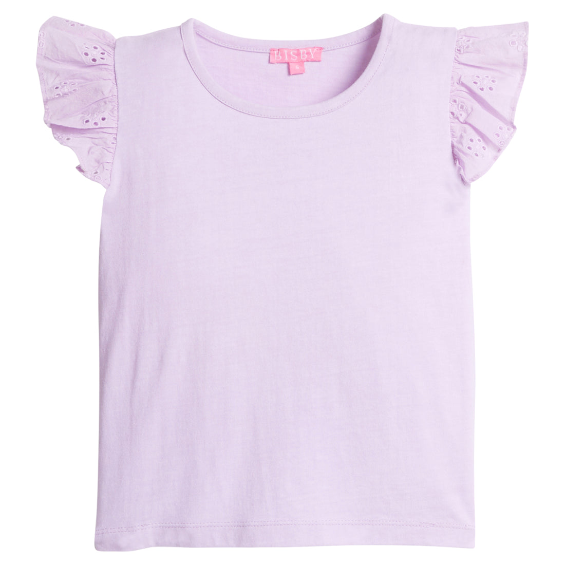 Girls/Tween lilac basic tee shirt with eyelet detail on the angel sleeves. 