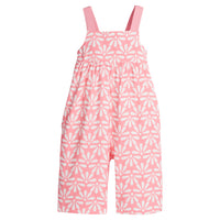 Girl/Tween knit jumpsuit in a salmon/pink and white floral print.This jumpsuit has adjustable woven straps and pockets for easy relaxed fit.