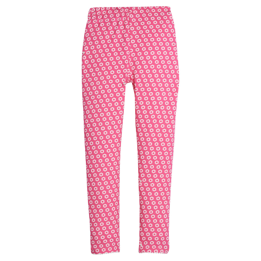 Girls/Tween knit leggings in our Bougainvillea light pink/hot pink floral pattern. Leggings have an elastic waistband for a comfy fit-BISBY