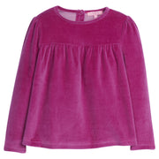 Girls/Tween top in our Magenta Velour. Top features button enclosures along the back and is in our velour fabric for a soft and comfy feel-BISBY