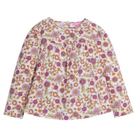 Girls/tween top in our Thistle Floral which features a purple/orange/green floral pattern. Top has button enclosures along the back and is made of a lightweight woven material for a relaxed and comfy fit-BISBY