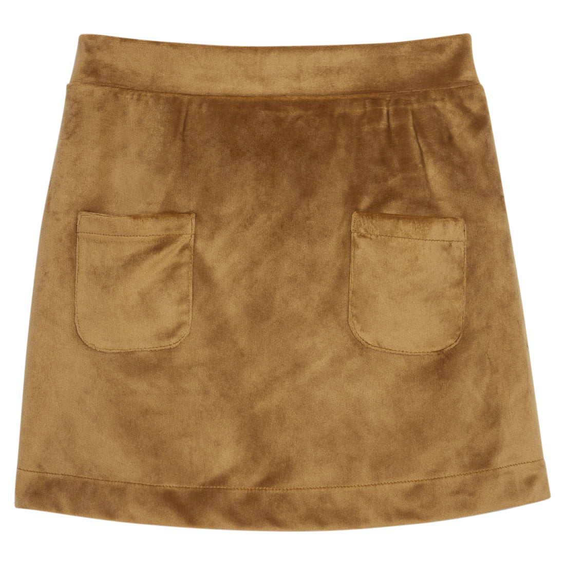 Girls/Tween skort in our brown faux suede material. Skort features an elastic waistband with built in shorts and also has 2 pockets on the front of the skirt-BISBY