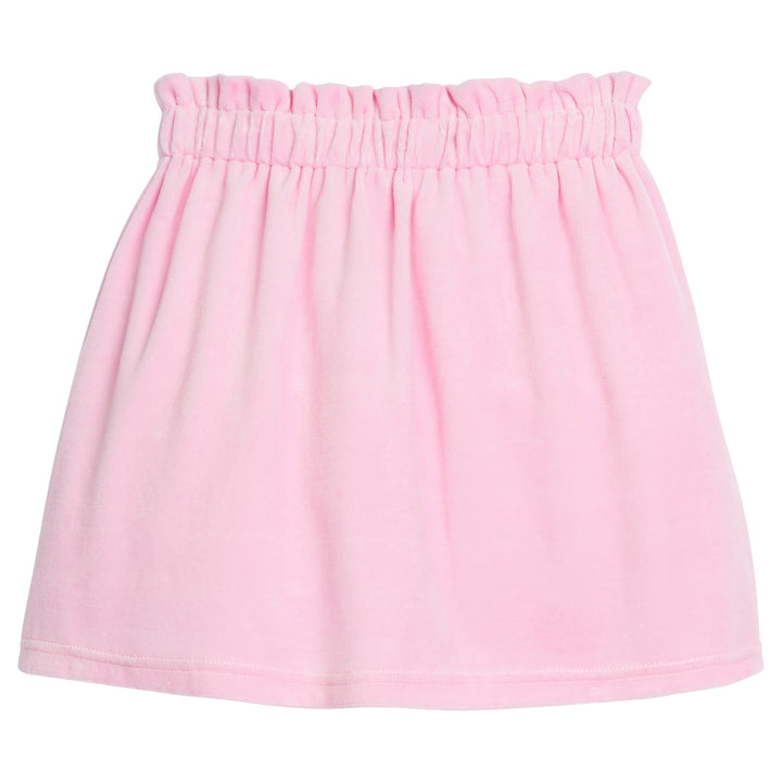 Girls/Tween skirt in our Light Pink Velour. Skirt features an elastic waistband and the fabric is a stretchy velour for a comfortable relaxed fit-BISBY