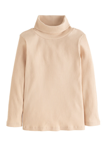 Girl/Tween ribbed turtleneck in our oatmeal color. Turtleneck is a thick knit fabric with ribbed texture detail-BISBY