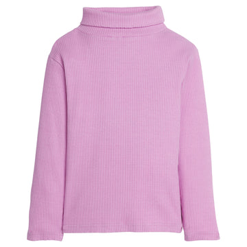 Girl/Tween ribbed turtleneck in our Petal (magenta) color. Turtleneck is a thick knit fabric with ribbed texture detail-BISBY