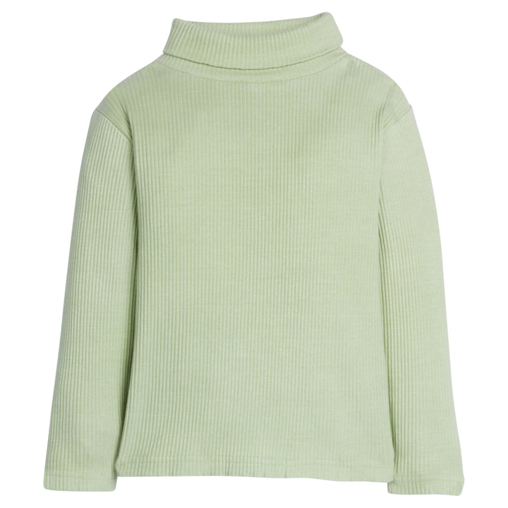 Girl/Tween ribbed turtleneck in our Pistachio Ice Cream (green) color. Turtleneck is a thick knit fabric with ribbed texture detail-BISBY