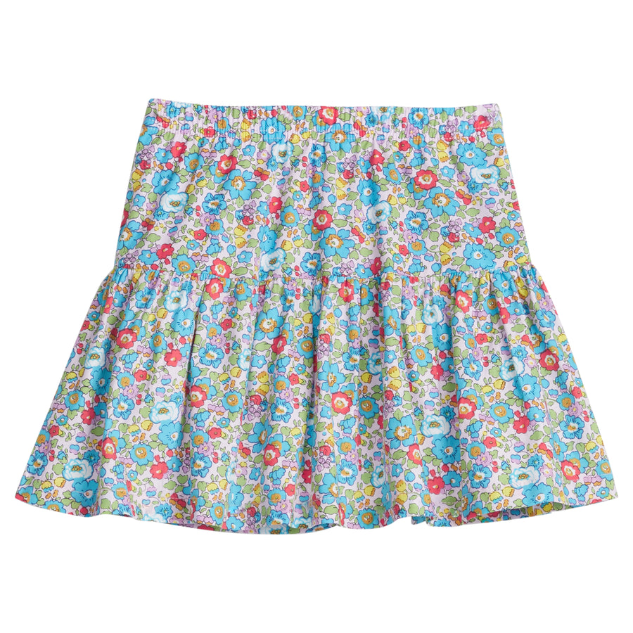 Girls/Tween woven skort that has built in shorts. Skort has an elastic waistband and is designed with a mixed floral print perfect for spring. 