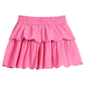 Girls/Tween woven hot pink two tiered skort. Skort features an elastic waistband and has built in shorts underneath for a relaxed but secure fit. 