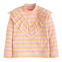 girls tween clothing pink and orange striped turtleneck with ruffle collar and sparkle detail